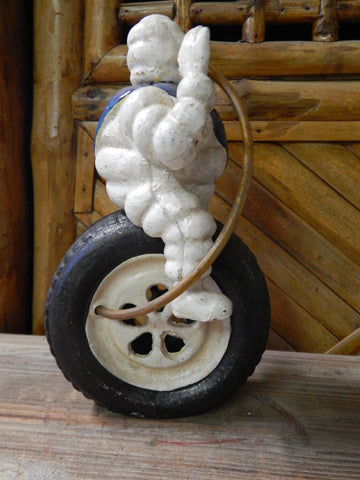 Michelin Man Waving In Tractor Mascot Figure Statue Bibendum Figurine Cast  Iron