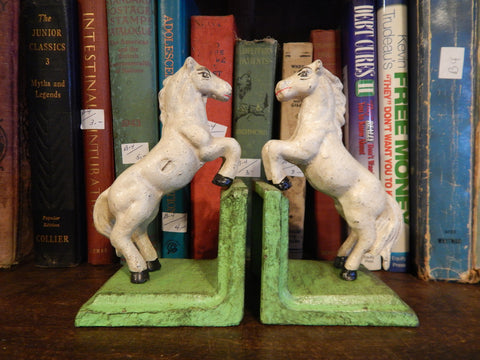 Bookends - Cast Iron Pair White Vintage Horse