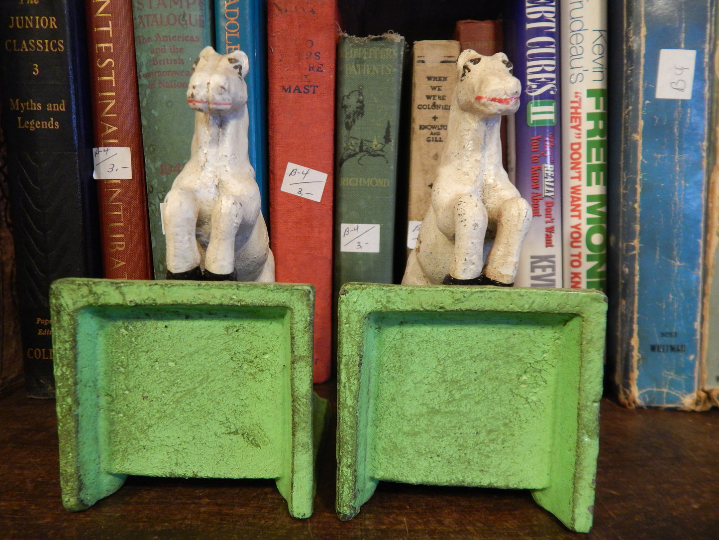 Bookends - Cast Iron Pair White Vintage Horse