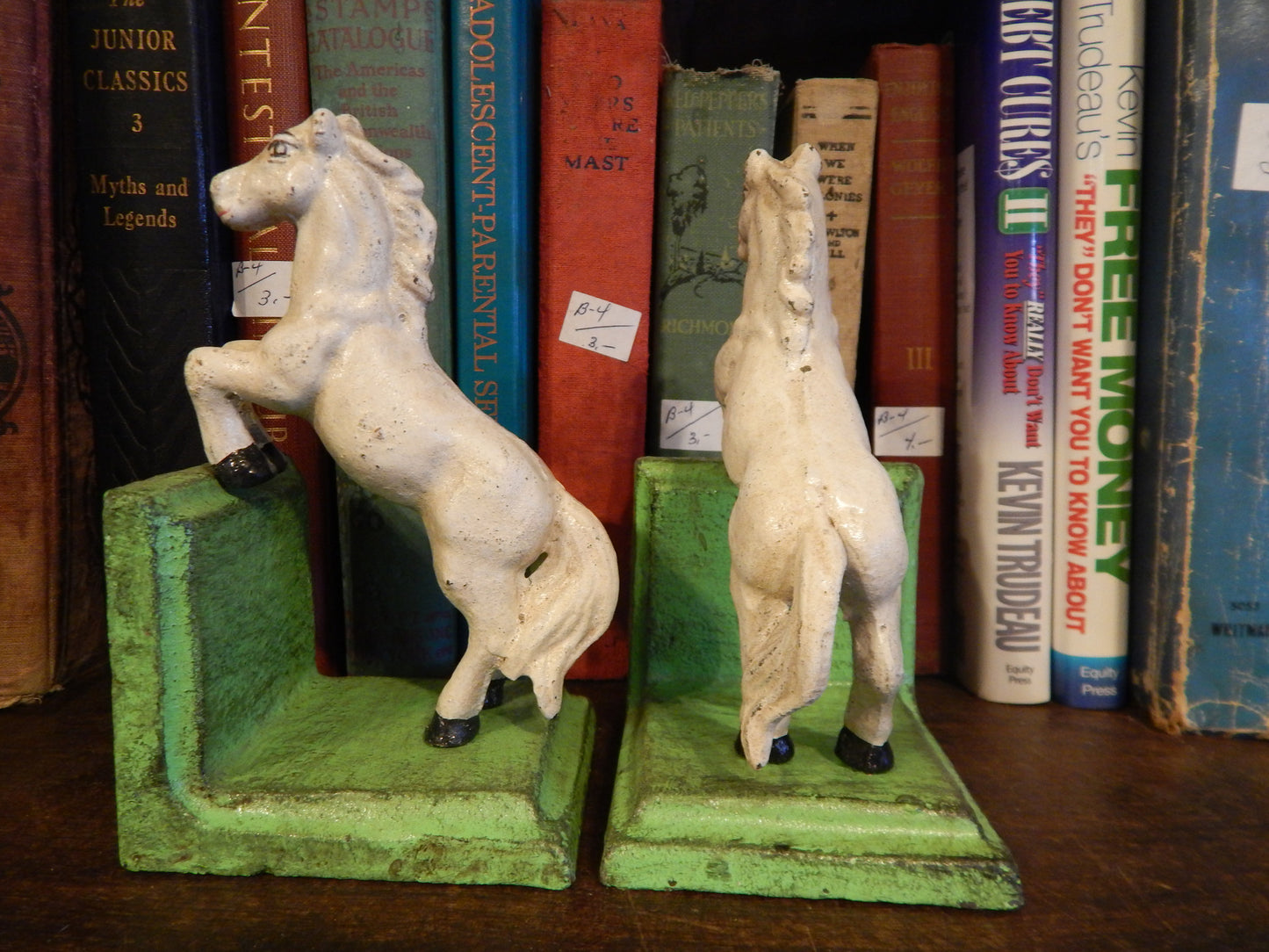 Bookends - Cast Iron Pair White Vintage Horse