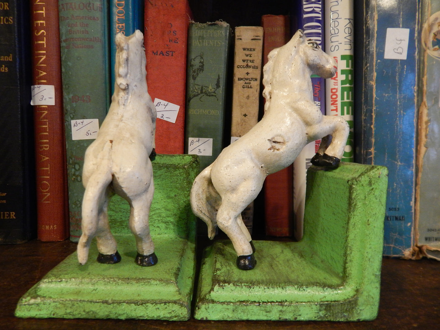 Bookends - Cast Iron Pair White Vintage Horse