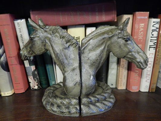 Bookends -Cast Iron Pair Verde Green Horse Head