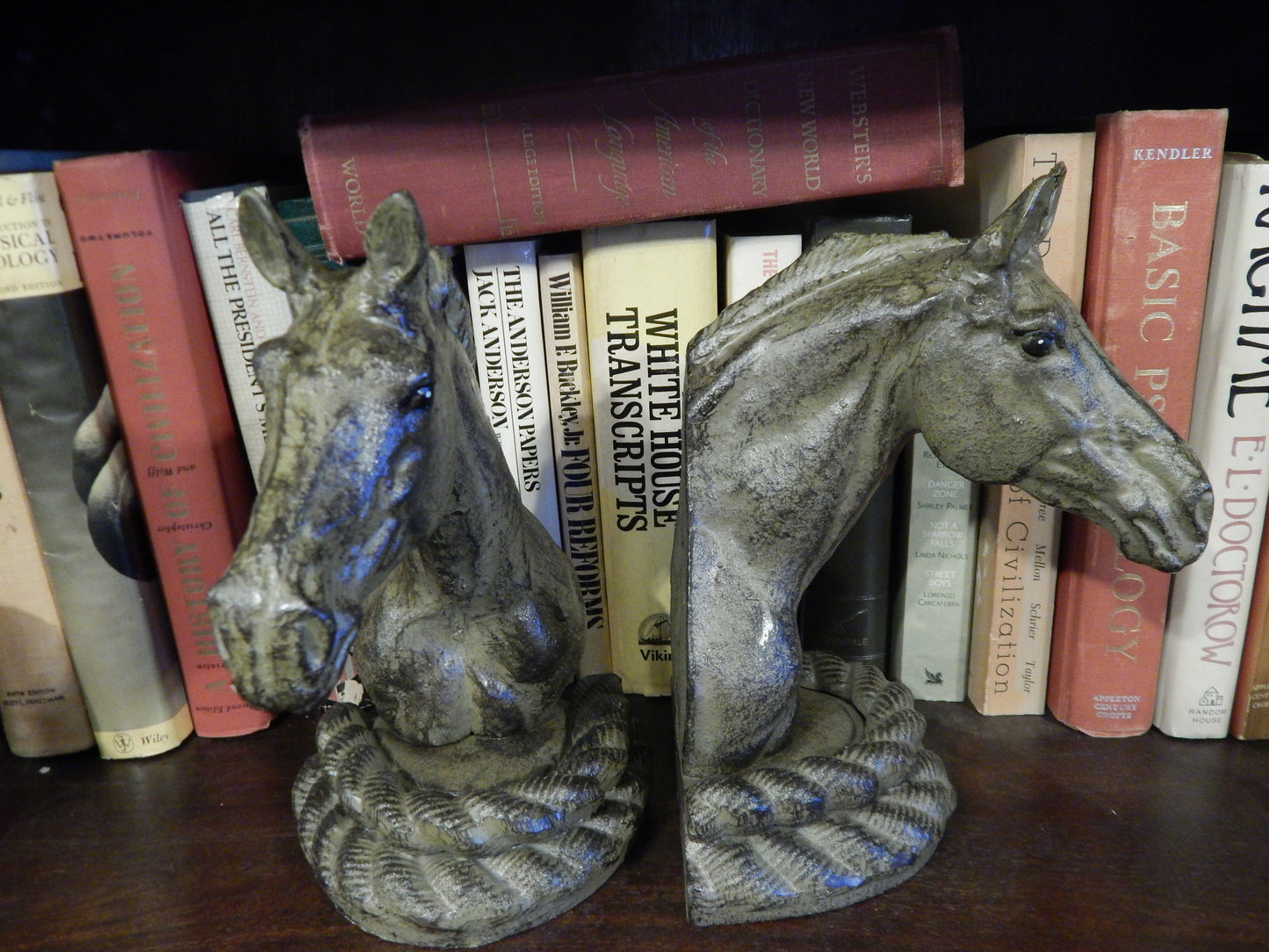 Bookends -Cast Iron Pair Verde Green Horse Head