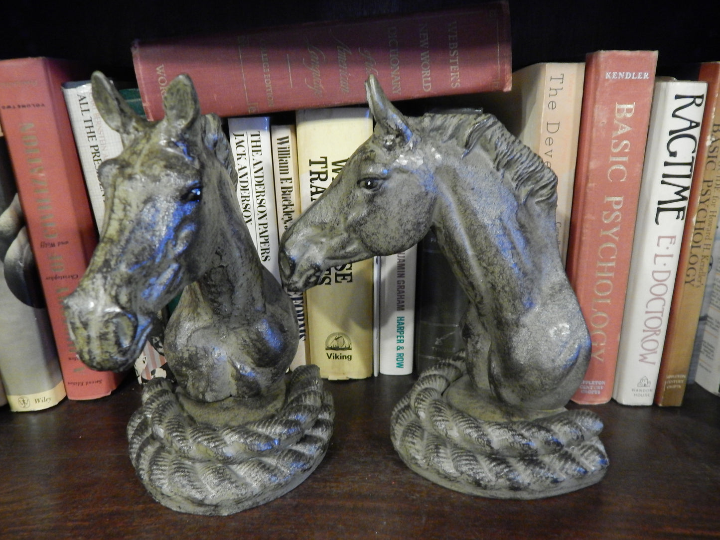 Bookends -Cast Iron Pair Verde Green Horse Head