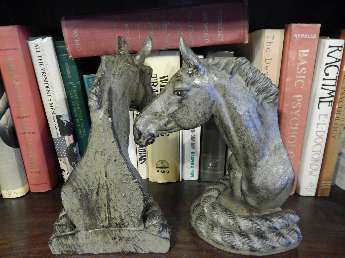 Bookends -Cast Iron Pair Verde Green Horse Head