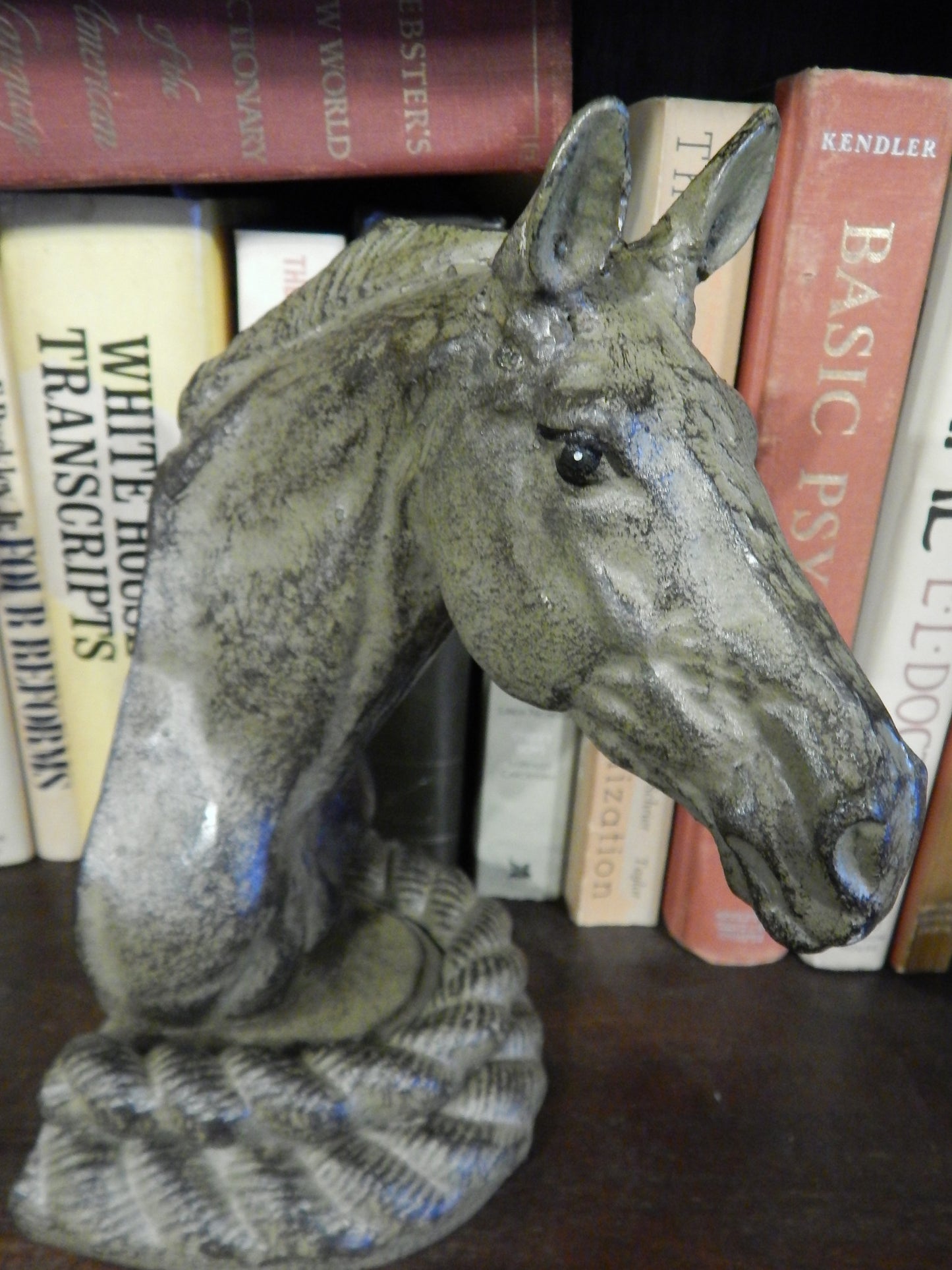 Bookends -Cast Iron Pair Verde Green Horse Head