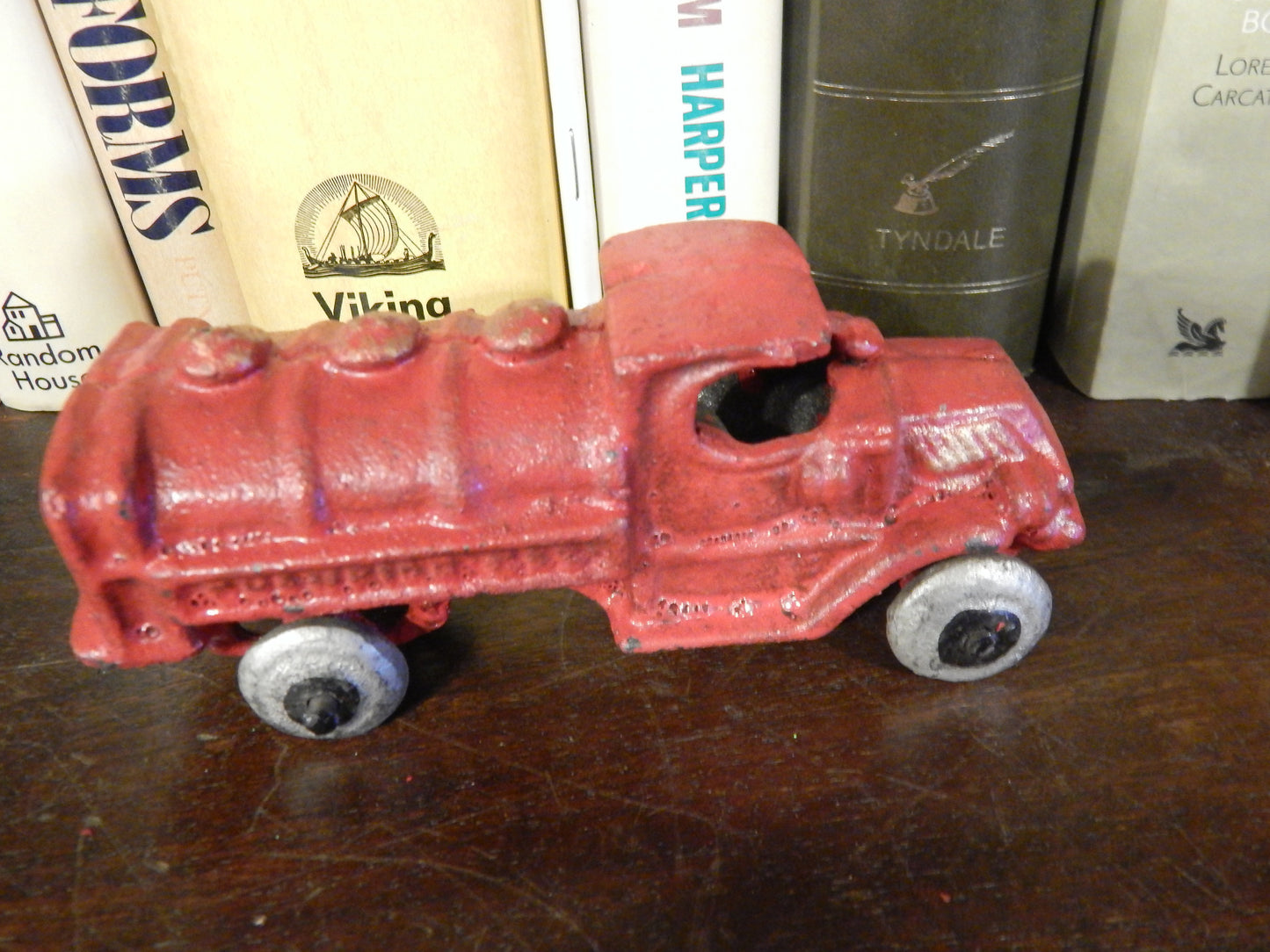 Cast Iron Truck- Hubley Oil Tank Truck Toy Red