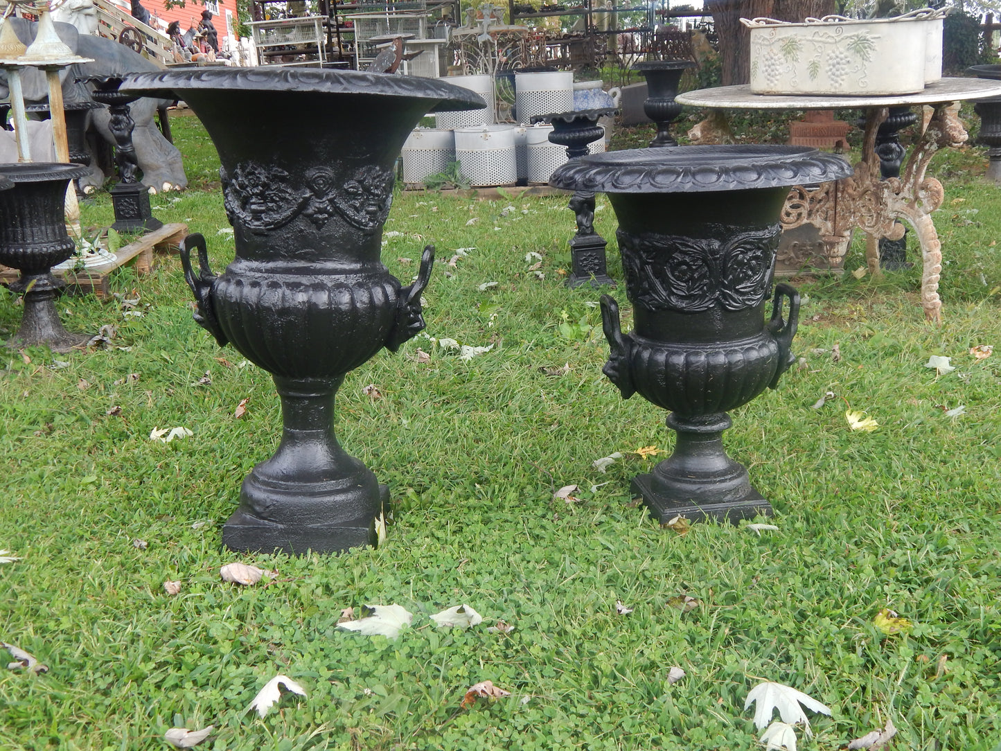 Urns Cast Iron -Pair Short Black Lion Handle