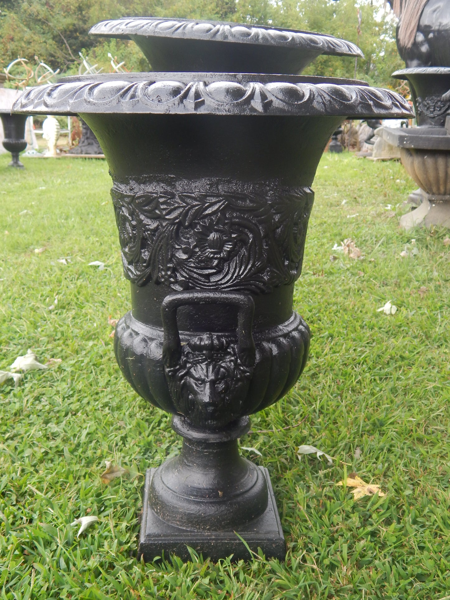 Urns Cast Iron -Pair Short Black Lion Handle