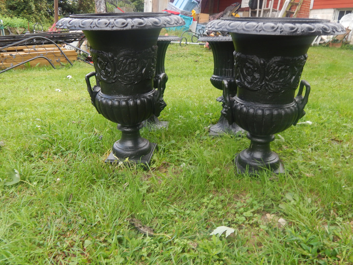 Urns Cast Iron -Pair Short Black Lion Handle