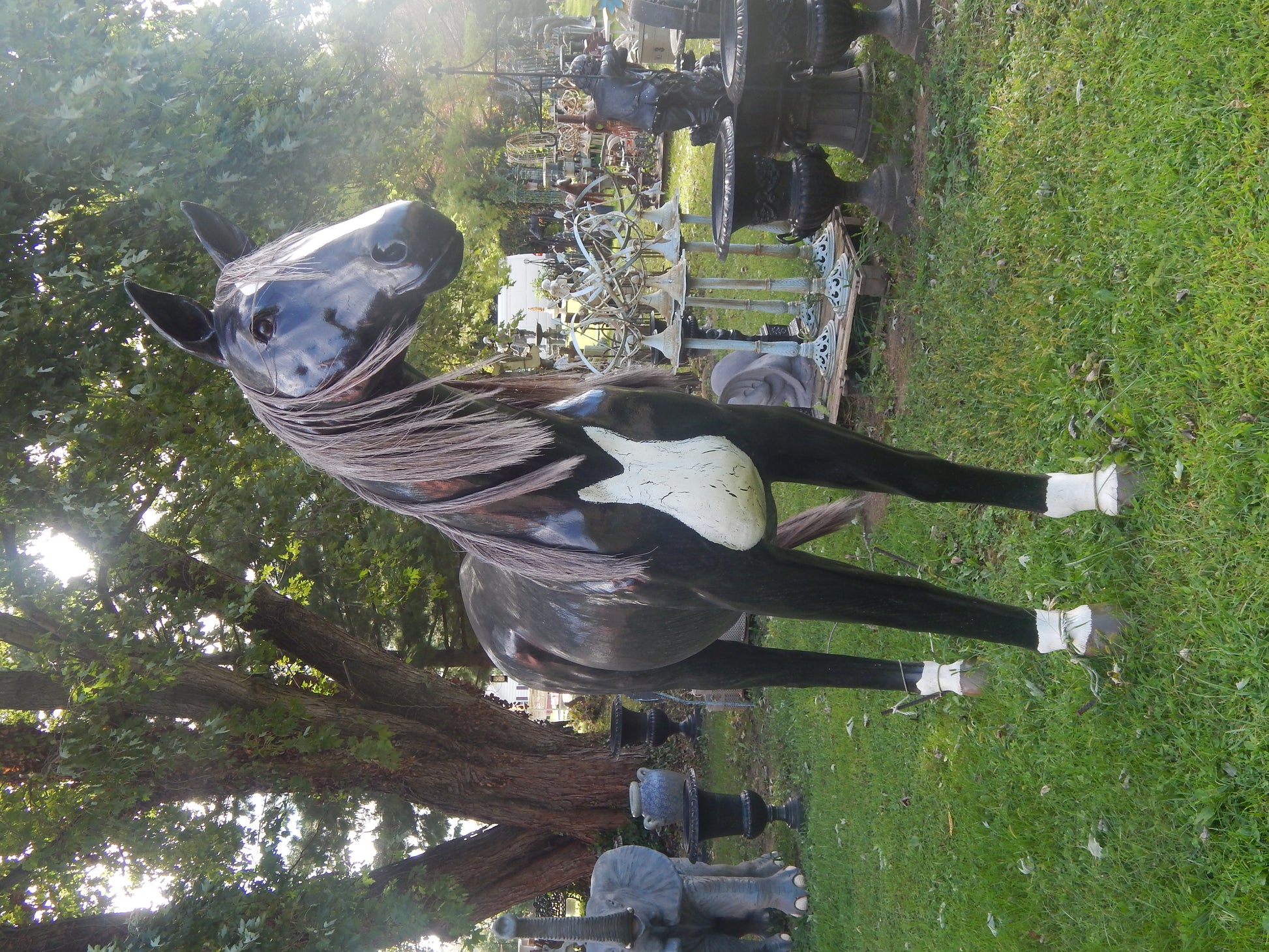 Statue - Life Size 7ft Black Horse-Jantiques LLC.