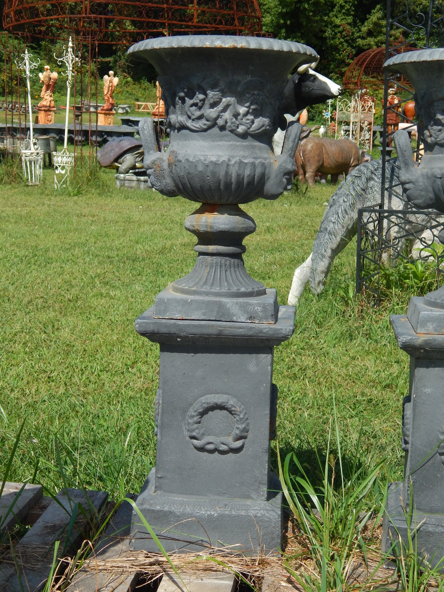 Urn Cast Iron -Pair 2 Face Handle-Jantiques LLC.