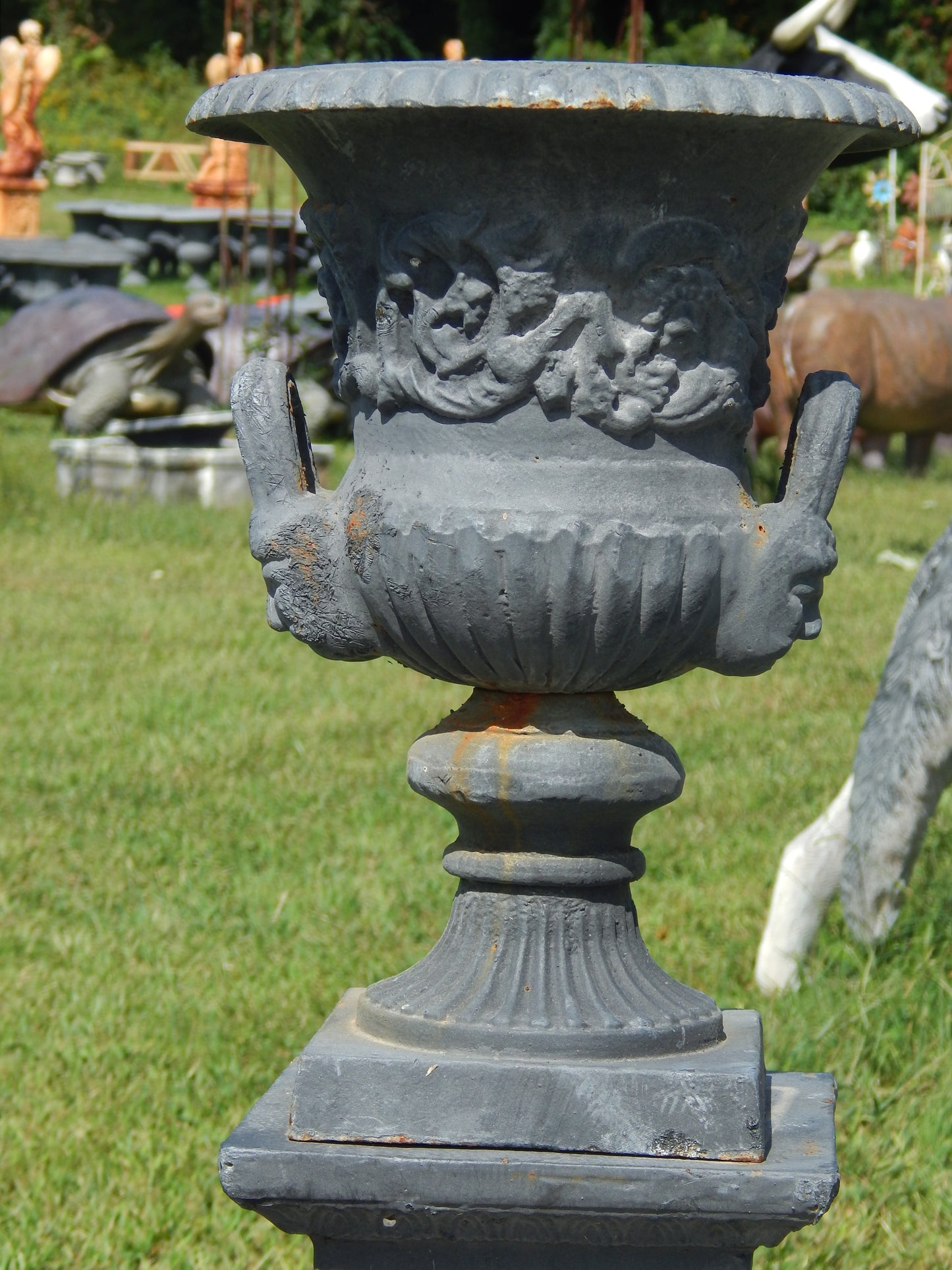 Urn Cast Iron -Pair 2 Face Handle-Jantiques LLC.