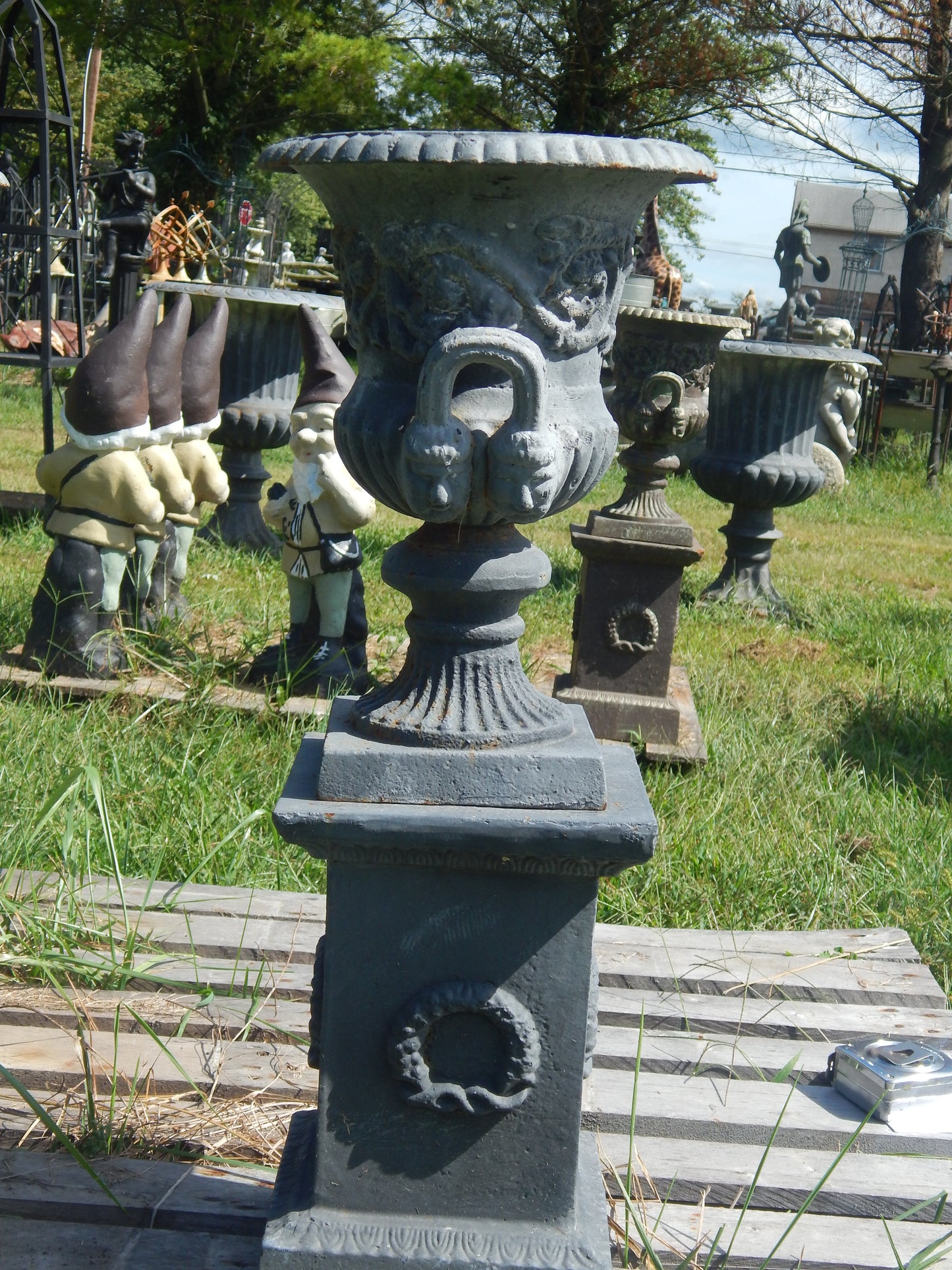 Urn Cast Iron -Pair 2 Face Handle-Jantiques LLC.