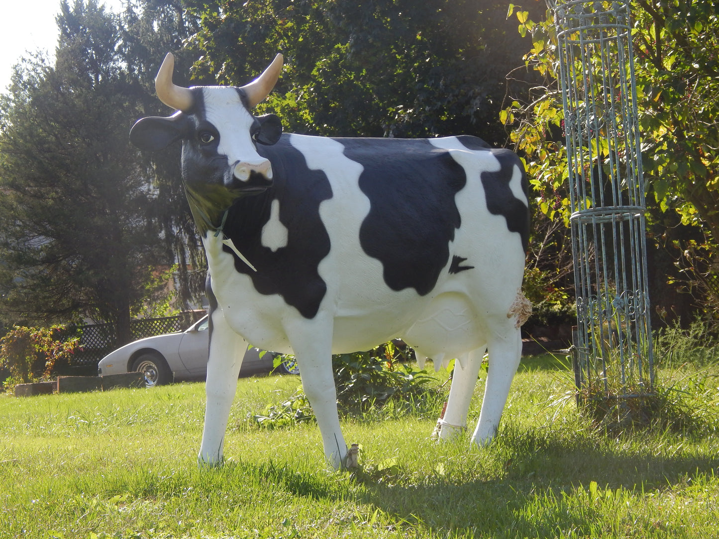 Statue - Life Size Black White Cow