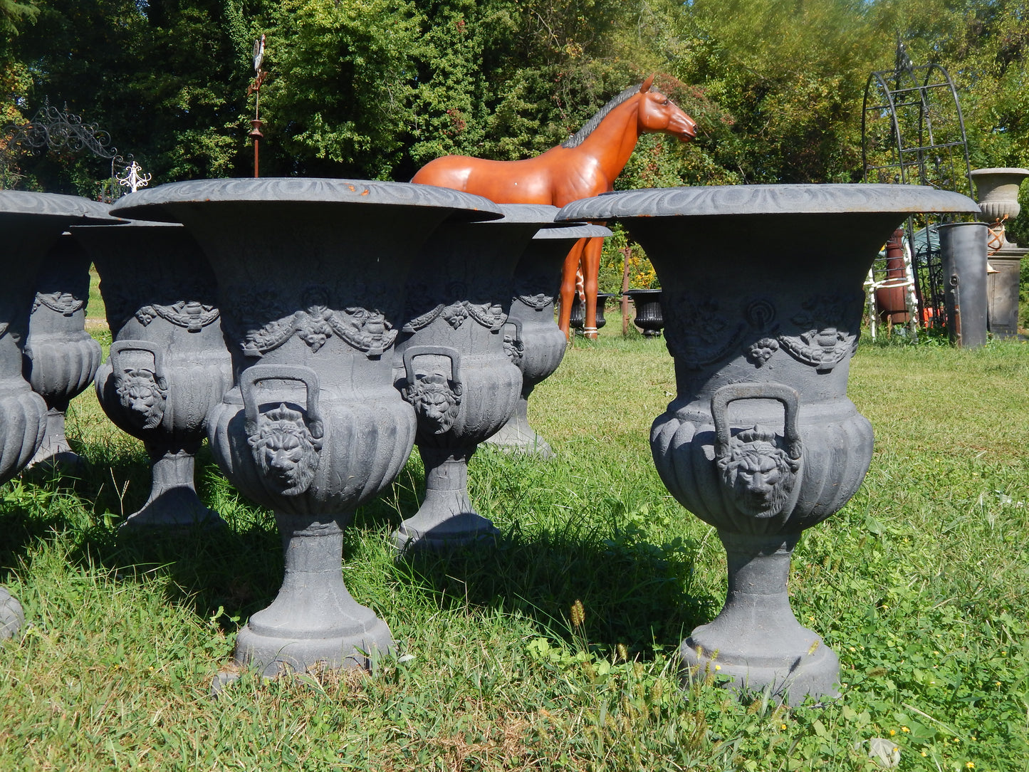 Urns Cast Iron -Pair Tall Lion Handle