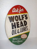 Cast Iron Sign - Automotive "WOLF'S HEAD OIL&LUBE 100% PENNSYLVANIA MOTOR OIL"