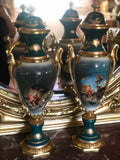 Green French Sevres porcelain and bronze urns