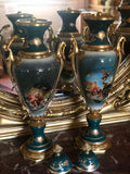 Green French Sevres porcelain and bronze urns