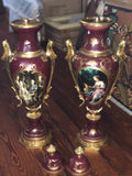 Red French Serves porcelain and bronze urns