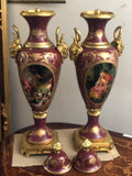 Red french sevres porcelain and bronze urns