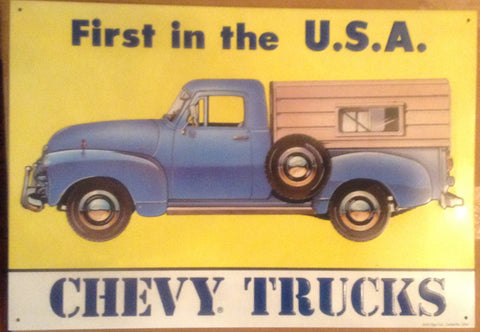 ﻿Flat Tin Sign - First in U.S.A "Chevy Truck"