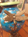 Sevres Porcelain - Blue Vase French w/ Gilt Bronze Ormolu Dragonfly Handles