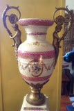Sevres Porcelain - Pink Pair French Urn Style Vase w/ Gilded Cherub