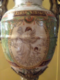 Sevres Porcelain - Green Pair French Urn Style Vase w/ Gilded Cherub