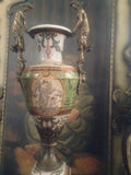 Sevres Porcelain - Green Pair French Urn Style Vase w/ Gilded Ormolu Lady
