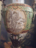 Sevres Porcelain - Green Pair French Urn Style Vase w/ Gilded Ormolu Lady