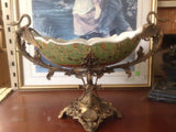 Sevres Porcelain - Green French Style Bowl w/ Gilt Bronze Swan Handle