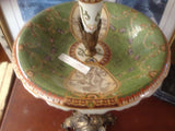 Sevres Porcelain - Green French Style Fountain Dish w/ Gilt Bronze Ormolu Lady