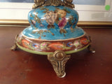 Sevres Porcelain - Blue French Style Dish w/ Gilt Bronze Lady with basket