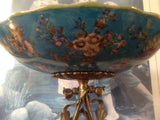 Sevres Porcelain - Blue French Style Dish w/ Gilt Bronze Lady with basket