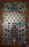 Glass Window - Stained Leaded Wood Frame Dragonfly Design