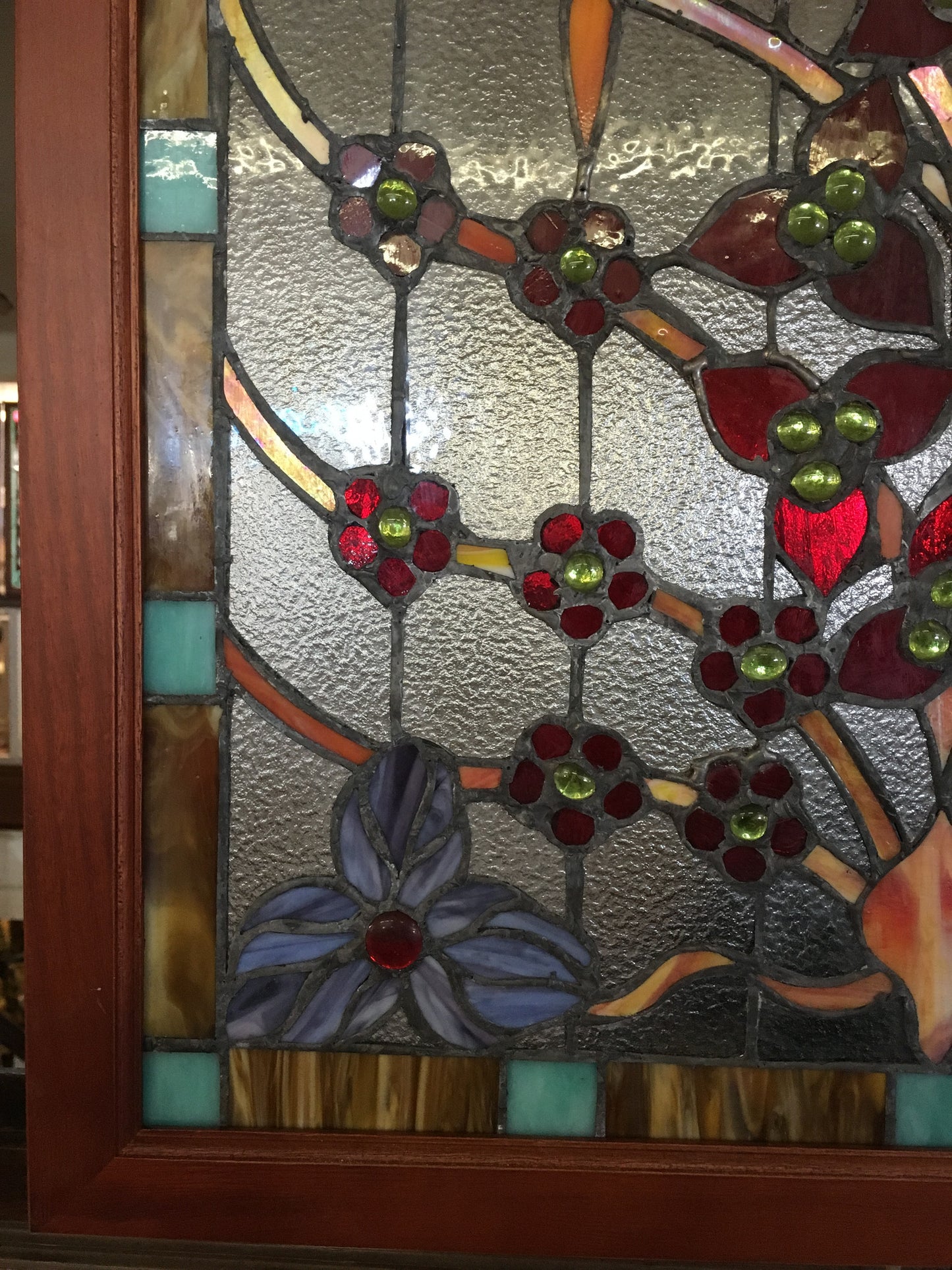 Glass Window - Stained Leaded Wood Frame Dragonfly Design