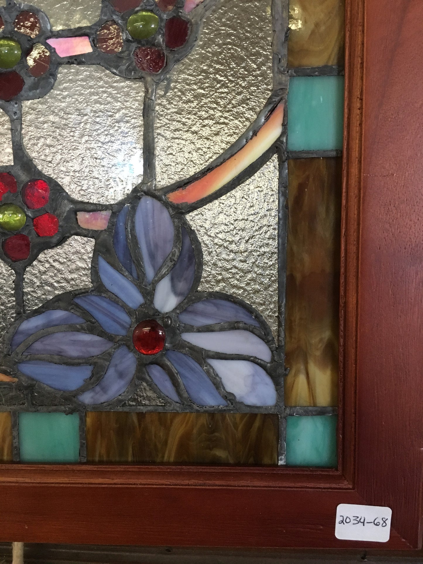 Glass Window - Stained Leaded Wood Frame Dragonfly Design