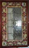 Glass Window - Stained Leaded Wood Frame Orange and Clear Geometric Design