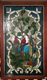 Glass Window - Stained Leaded Wood Frame 3 Parrots on Tree