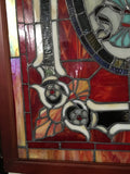 Glass Window - Stained Leaded Wood Frame Urn W/Flowers and Red Border Design