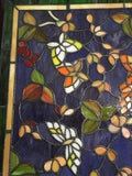 Glass Window - Stained Leaded Wood Frame Purple Background w/Butterflies