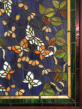 Glass Window - Stained Leaded Wood Frame Purple Background w/Butterflies