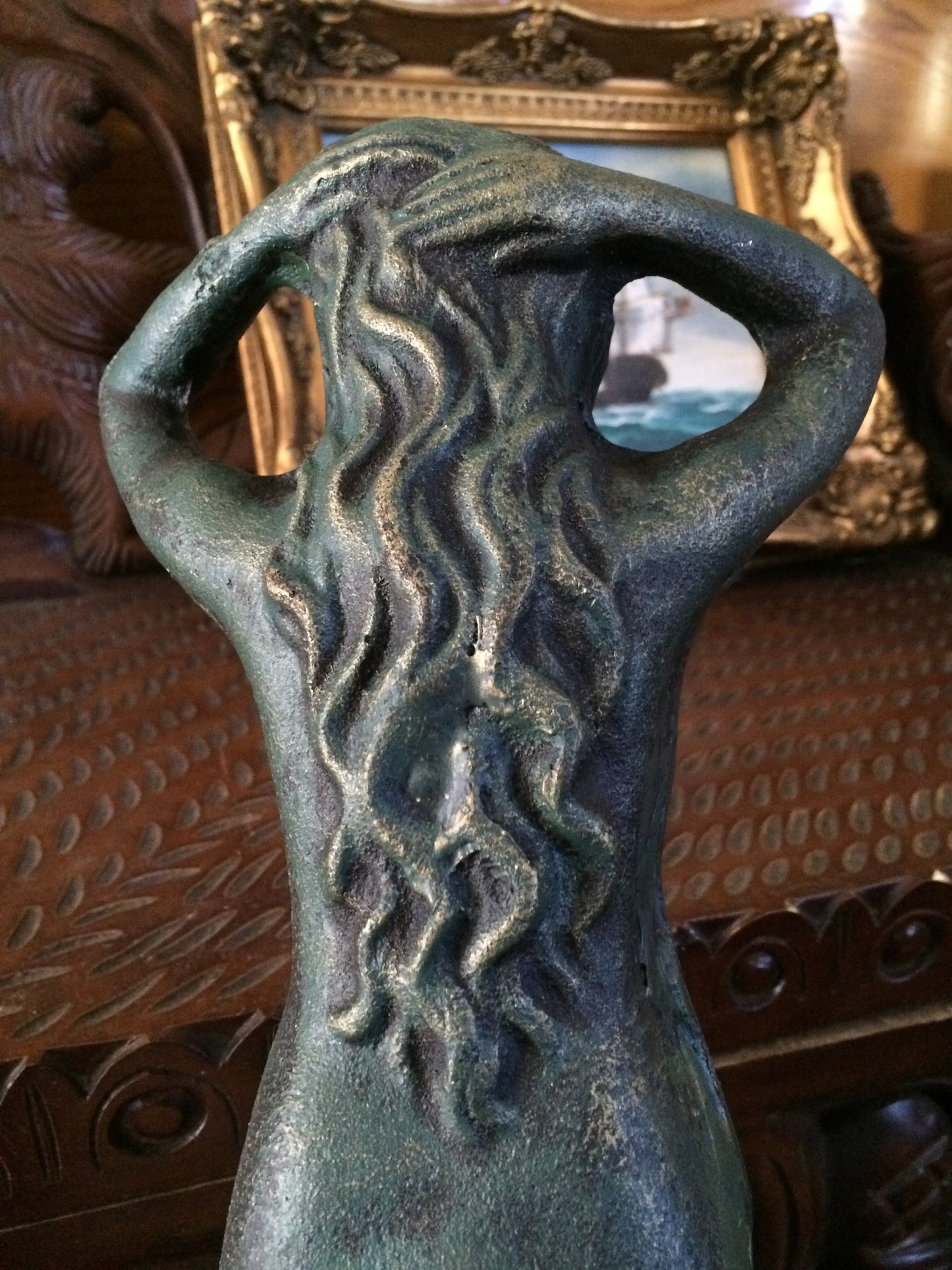 Iron Cast Statue - Mermaid Sitting Decor