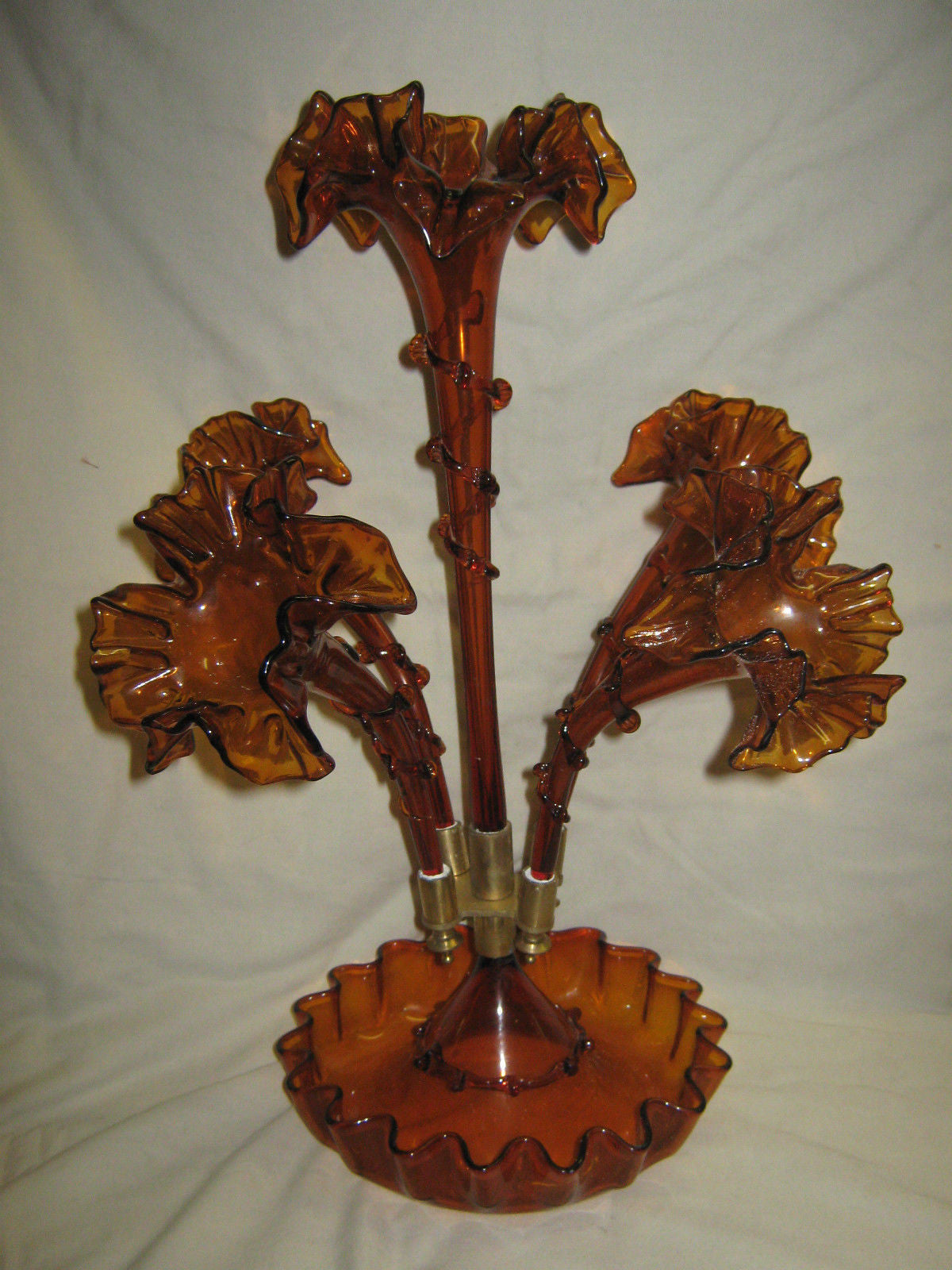 Epergne Amber Colored Glass-Jantiques LLC.