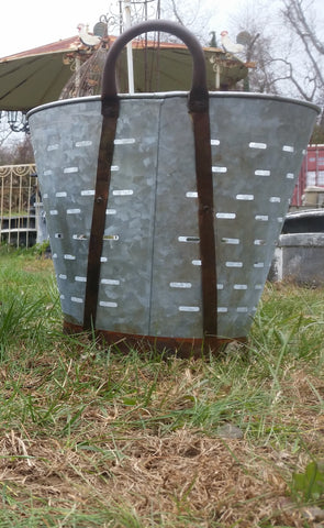 Metal Tin - Large Galvanized Metal Olive Bucket with Handles
