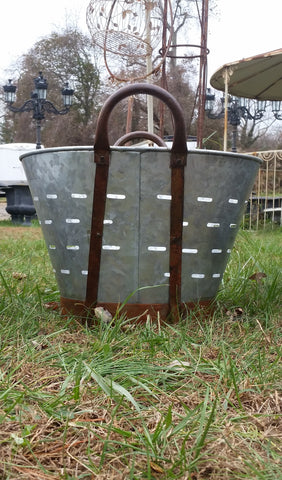 Metal Tin - Medium Galvanized Metal Olive Bucket with Handles