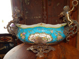 Sevres Porcelain - Blue French Style Bowl w/ Gilt Bronze Ormolu Cherub
