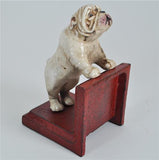 Bookends - Cast Iron Pair White Vintage Bulldog