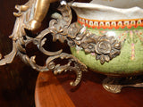 Sevres Porcelain - Green French Style Bowl w/ Gilt Bronze Ormolu Cherub